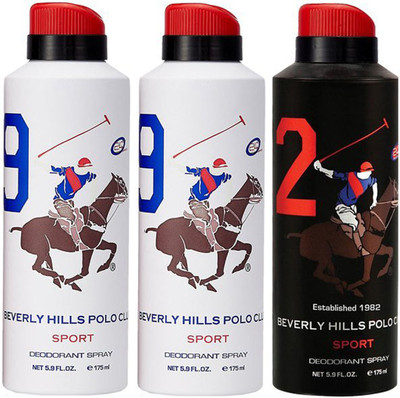 Beverly Hills Polo Club Two No. 9 and One No. 2 Deodorant Spray - For Men(525 ml, Pack of 3)