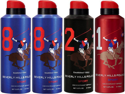

Beverly Hills Polo Club Two No. 8, One No. 2 and One No. 1 Deodorant Spray - For Men(700 ml, Pack of 4)