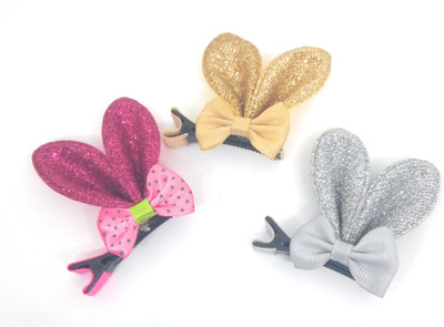 

SKD Set of Gold, Silver and Dark Pink Shiny Bunny Ear Hair Bows Clips Rabbit Ears Hair Barrettes Hair Accessories for Toddlers Girls Teens Kids Hair Clip Hair Clip(Gold, Silver)