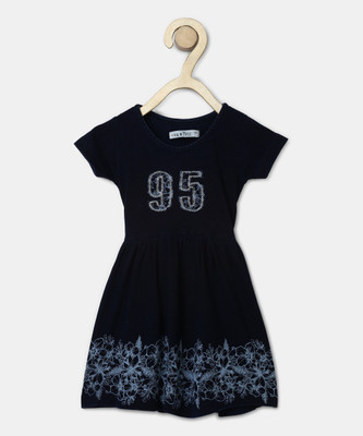 Gini Jony Girls MidiKnee Length Casual DressDark Blue Half Sleeve