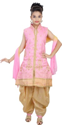 Saarah Girls Festive & Party Kurti, Patiala and Dupatta Set(Pink Pack of 1)