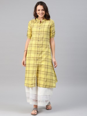 Alena Women Checkered Straight Kurta(Light Green)