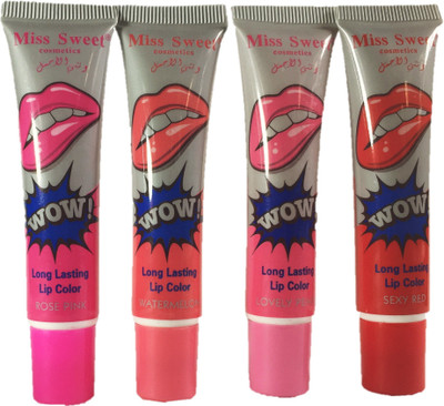 

Miss Sweet Lip Color Combo Of 4 Lovely Ravishing Colors(15 ml, Lovely Peach, Rose Pink, Watermelon, Sexy Red)