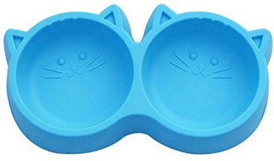 

DOUGECOUTURE Cat Face Pet Double Bowl Non-Toxic Environmentally Friendly Dog Double Bowl Blue - 1 Piece Color May Vary Double Round Plastic Pet Bowl(600 ml Blue)