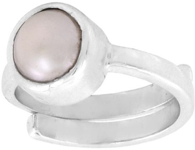 Vinayak Pooja Bhandar MOTI (PEARL) 3 CARAT 3.50 RATTI NATURAL GEMSTONE 4GM SILVER METAL RING Stone Pearl Silver Plated Ring