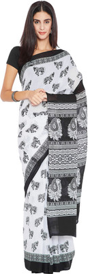 Kalakari India Hand Painted Daily Wear Pure Cotton Saree(White)