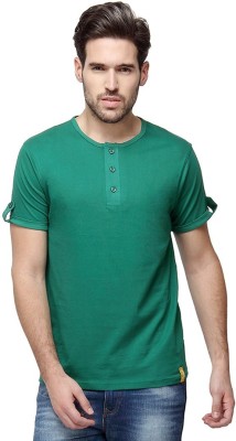 CAMPUS SUTRA Solid Men Henley Neck Green T-Shirt