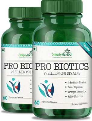 

Simply Herbal Probiotics 25 Billion Per Capsule, 14 Probiotic Strains, 60 Veg Capsules(2)(120 No)