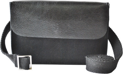 

Folk Black Leather on Black Canvas Belt Multipurpose Bag(Black, 1 L)