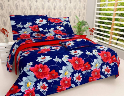 GEE FAB 120 TC Polycotton Double Abstract Flat Bedsheet(Pack of 1, Blue)