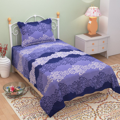 Daksha Fab 160 TC Polycotton Single 3D Printed Flat Bedsheet(Pack of 1, Blue)