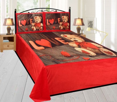Daksha Fab 240 TC Velvet Double Printed Flat Bedsheet(Pack of 1, Red)