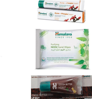 

Himalaya Pimple Cream, Neem Facial Wipes, Cocoa Butter Lip Balm(Set of 3)