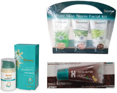 

Himalaya Youth Eternity Night Cream, Pure Skin Neem Facial Kit, Cocoa Butter Lip Balm(Set of 3)