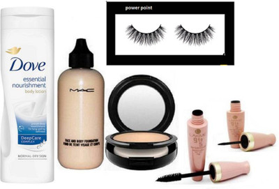 

power point Eyelashes & Face & Body Foundation, Compact, Waterproof Eyeliner & Mascara, Essential Nourishment Body lotion(Set of 6)