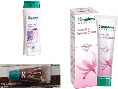 

Himalaya Soothing Body Lotion, Cocoa Butter Lip Balm, Natural Glow Fairness Cream(Set of 3)