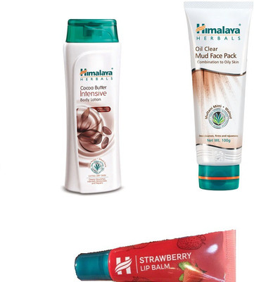 

Himalaya OIL CLEAR MUD FACE PACK, STRAWBERRY LIP BALM,COCA BUTTER BODY LOTION(Set of 3)