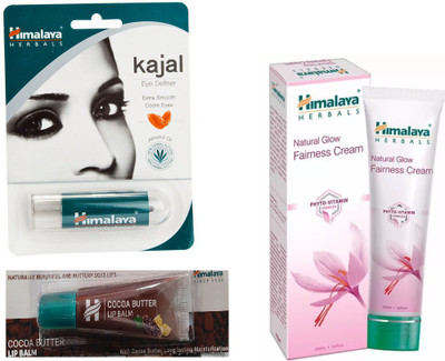 

Himalaya Kajal Eye Definer, Cocoa Butter Lip Balm, Natural Glow Fairness Cream(Set of 3)