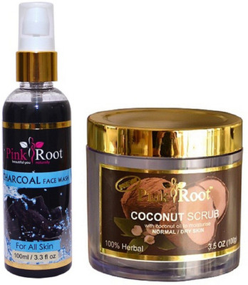 

Pink Root Charcoal Face Wash 100ml WITH Coconut Scrub 100gm(Set of 2)