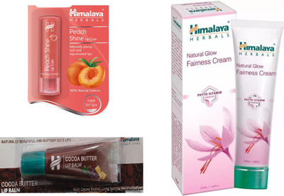

Himalaya Peach Shine Lip Care, Cocoa Butter Lip Balm, Natural Glow Fairness Cream(Set of 3)