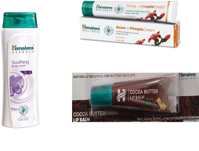 

Himalaya Soothing Body Lotion, Pimple Cream, Cocoa Butter Lip Balm(Set of 3)