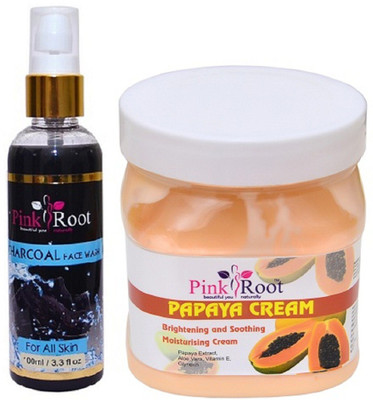 

Pink Root Charcoal Face Wash 100ml WITH Papaya Cream 500ml(Set of 2)