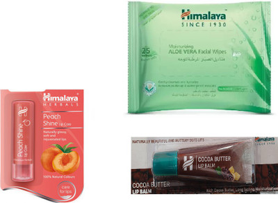 

Himalaya Peach Shine Lip Care, Aloe Vera Facial Wipes, Cocoa Butter Lip Balm(Set of 3)