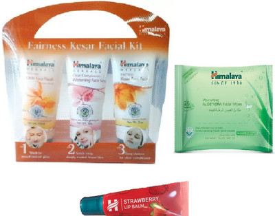 

Himalaya strawberry lip balm, aloe vera face wipes, fairness facail kit(Set of 3)