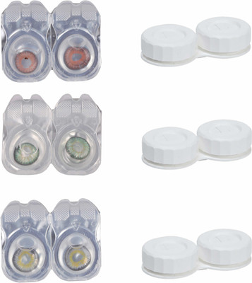 

Vision-Plus 3 Pair Brown, Green & Grey Color Zero Power Monthly Contact Lens With 3 Case Monthly Contact Lens(0, Brown, Green, Grey, Pack of 3)