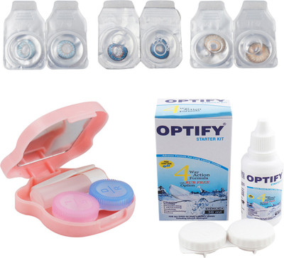 

Optify Combo Pack Monthly Color Contact Lens With Travel Kit Monthly Contact Lens(1, Blue_Deep Blue_Brown, Pack of 3)