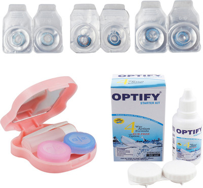 

Optify Combo Pack Monthly Color Contact Lens With Travel Kit Monthly Contact Lens(1, Blue_Deep Blue_Blue, Pack of 3)