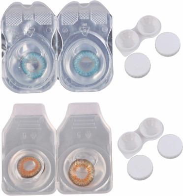 

Vision-Plus 2 Pair Blue & Honey Color Zero Power Monthly Contact Lens With 2 Case Monthly Contact Lens(0, Blue, Honey, Pack of 2)