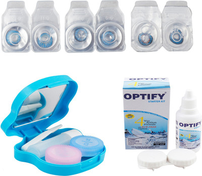 

Optify Combo Pack Monthly Color Contact Lens With Travel Kit Monthly Contact Lens(1, Blue_Blue_Deep Blue, Pack of 3)
