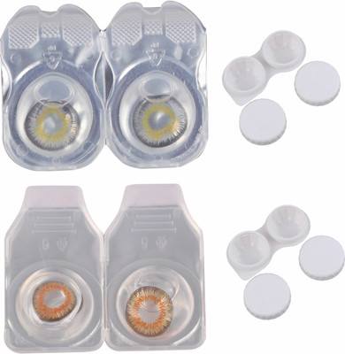

Vision-Plus 2 Pair Honey & Grey Color Zero Power Monthly Contact Lens With 2 Case Monthly Contact Lens(0, Grey, Honey, Pack of 2)