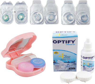 

Optify Combo Pack Monthly Color Contact Lens With Travel Kit Monthly Contact Lens(1, Green Turquoise_Blue_Blue, Pack of 3)