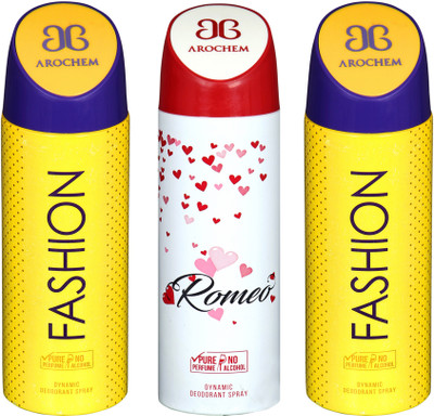 

AROCHEM fashion,romeo and fashion combo Deodorant Spray - For Men & Women(300 ml, Pack of 3)