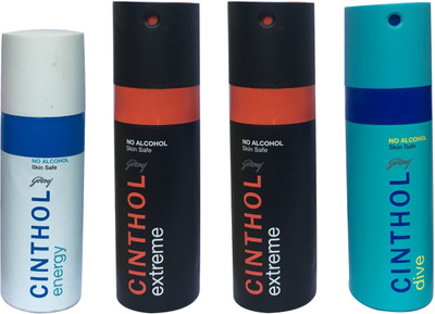 

CINTHOL 1 ENERGY,2 EXTREME ,1 DIVE (PACK OF 4) Body Spray - For Men & Women(150 ml, Pack of 4)