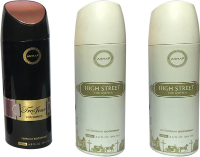 

Armaf 1 TRESFOUR AND 2 HIGH STREET (PACK OF 3) Body Spray - For Women(200 ml, Pack of 3)