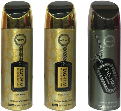 

Armaf 2 TAG-HIM GOLD AND 1 TAG-HIM SILVER (PACK OF 3) Body Spray - For Men(200 ml, Pack of 3)