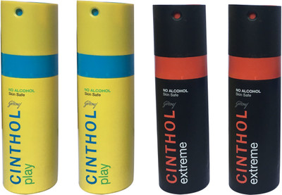 

CINTHOL 2 PLAY AND 2 EXTREME (PACK OF 4) Body Spray - For Men & Women(150 ml, Pack of 4)