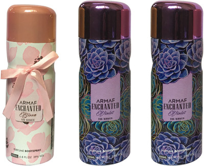 

Armaf 1 ENCHANTED BLOOM AND 2 ENCHANTED VOILET (PACK OF 3) Body Spray - For Women(200 ml, Pack of 3)