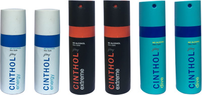 

CINTHOL 2 ENERGY,2 EXTREME ,2 DIVE (PACK OF 6) Body Spray - For Men & Women(150 ml, Pack of 6)