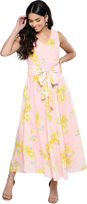 HARPA Women A-line Pink Maxi/Full Length Dress