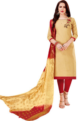 manvaa Cotton Blend Embroidered Salwar Suit Material