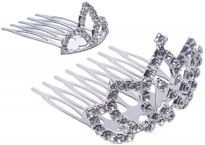 

Futurekart Glittering Stone Studded Princess Tiara One big and one small Hair Comb for Women/Girls 2 in 1 Set Head Band(White)