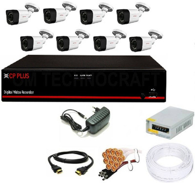 CP PLUS 8 bullet, 1 tb hard disk, 8 channel dvr, 8 channel power supply, 90mtr wire bundle, dc and bnc connector, 1.3 mp 1080p Security Camera(1 TB, 8 Channel)