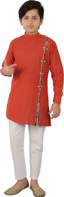 Fourfolds Boys Festive & Party Kurta and Pyjama Set(Red Pack of 1)