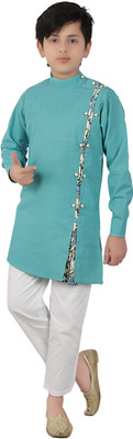Fourfolds Boys Festive & Party Kurta and Pyjama Set(Light Green Pack of 1)