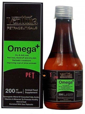 

venttura PETRACEUTICALS , Omega + 200 ml , Dry and dull coat hair loss dandruff and dry skin dermatic conditions improving coat of show animals for skin and coat , control hair fall , Pet Health Supplements(200 ml)