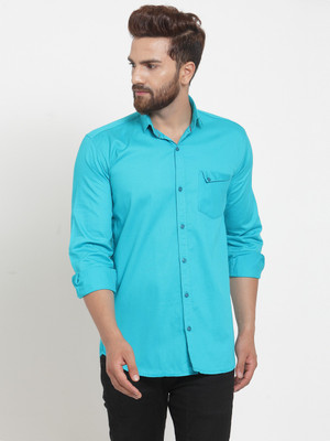 F2M Men Solid Casual Blue Shirt